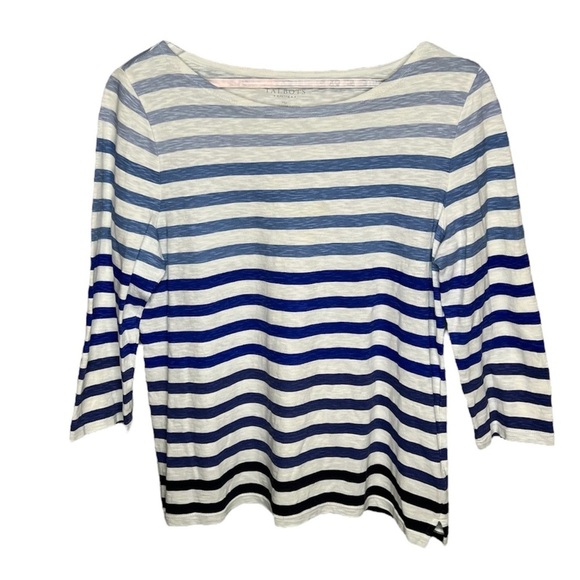 Talbots Striped Navy Blue 3 Quarter Inch Top - Picture 1 of 6
